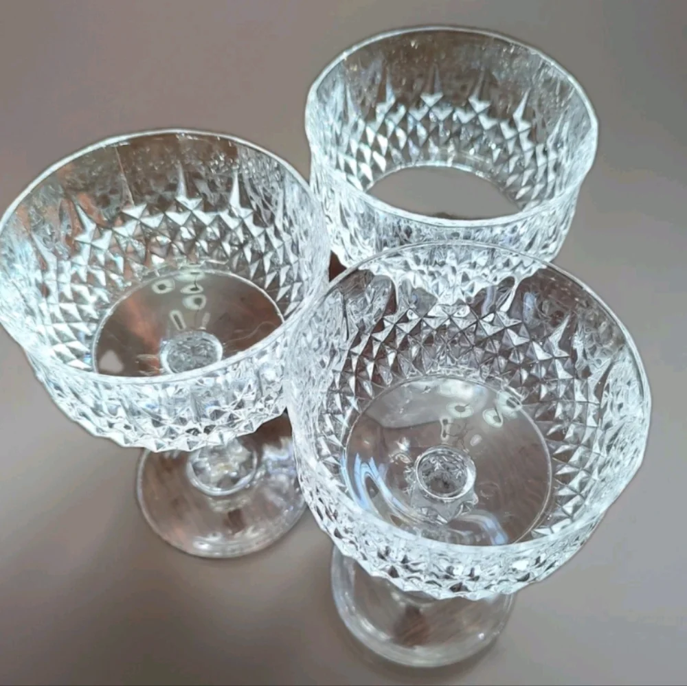3 Cristal D'Arque Stemmed Diamond Cut Longchamp Sherbet/Parfait/Wine Glasses - Picture 4 of 8